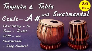 A Scale Tanpura  Tabla  Teentaal  BPM  100  Swarmandal  Raga Bilawal [upl. by Ninazan]