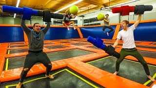 OVERNIGHT IN A TRAMPOLINE PARK WE GET CAUGHT [upl. by Ahsla]