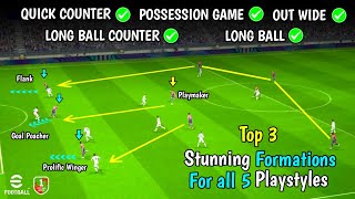 All 5 Playstyles in the 3 Stunning Formations 🫴🔥 Best Formations in eFootball 24 Mobile • PES EMPIRE [upl. by Hayidah]