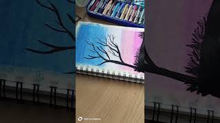 Cherry blossom tree  oil pastel and acrylic colour art [upl. by Osithe]