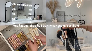 organizing  decluttering my makeup collection beauty room reset ♡ [upl. by Illehs]