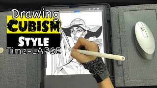 Stunning Cubist Masterpiece Man with Glasses Fashion Lady and Elegant Horse  Timelapse Art [upl. by Glassman]