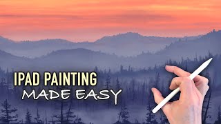 HOW TO PAINT REALISTIC LANDSCAPES Mountain forest mists  painting tutorial iPad Pro  Apple Pencil [upl. by Retse332]