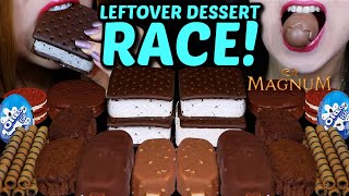 ASMR LEFTOVER DESSERT RACE MILKA OREO CREAM EGGS MINI MAGNUM RED VELVET OREOS CHOCOLATE CAKES 먹방 [upl. by Suqram467]