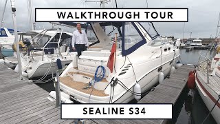 Sealine S34 Walkthrough Tour  £85K  Amazing value Sports Cruiser Volvo Penta KAD32 Engines [upl. by Benny615]