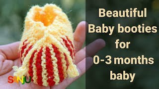 Knit baby booties 03 months baby  Knitting tutorials for beginners [upl. by Atillertse]