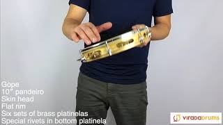 Gope 10″ Pandeiro  Brass Platinelas with rivets  ViradaDrumscom [upl. by Alatea]