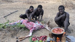 Hadzabe tribe cooks their favorite meal middle of nowhere without any spices 😋 [upl. by Rivy]