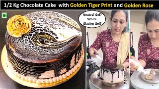 12 Kg Chocolate Mousse Cake with Goden Tiger Print and Golden Heart  Easy Chocolate Cake design [upl. by Miof Mela]