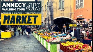 Annecy France  Tuesday market in the old town  Virtual Walking Tour 4K  60 FPS [upl. by Uird]