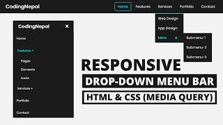 Responsive Dropdown Menu Bar with HTML amp CSS  CodingNepal [upl. by Ahsercul]