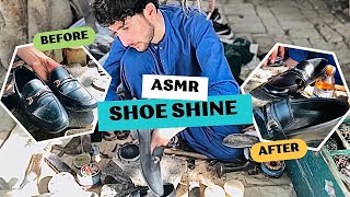 ASMR ULTIMATE SHOE SHINE MY OLD BLACK SHOE WITH HIS MAGICAL POLISHING STYLE [upl. by Cheney]