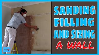 Sanding filling and sizing a wall [upl. by Sices652]