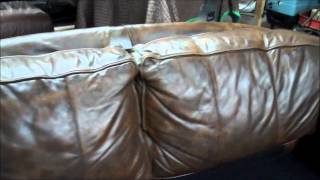 Clifton NJ Badly Faded and Damaged Aniline Leather Sofa Repair and Color Restoration [upl. by Eintirb]