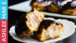 Cream puffs Eclairs and Chocolate pastry cream  Pate a Choux recipe [upl. by Sparky]