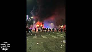 WORLD SERIES WIN A Bus Was Set on Fire In Los Angeles As Fans Celebrate The Dodgers Winning [upl. by Bayless]