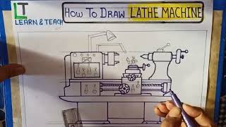 How to draw Lathe Machine Easy trick  in hindi [upl. by Sartin]