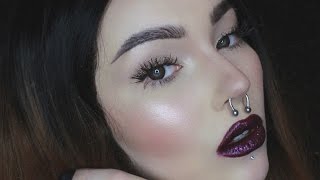 glowy skin fluffy brows individual lashes  glitter lips makeup tutorial [upl. by Kcirddot202]