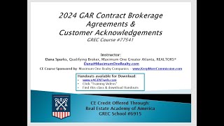 2024 GAR Brokerage Agreements amp Customer Acknowledgements Midyear Revisions  recorded CE class [upl. by Anabal729]