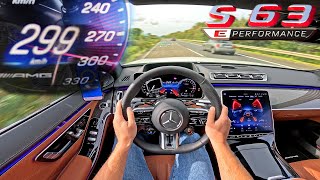 NEW Mercedes AMG S63 E PERFORMANCE  TOP SPEED on AUTOBAHN [upl. by Crosse409]