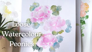 Painting peonies in watercolors stepbystep tutorial easy and simple [upl. by Teuton180]