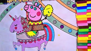 Peppa Pig Fun Fair Unicorn Horse Coloring for Kids Yankee Doodle Nursery Rhymes [upl. by Anot]