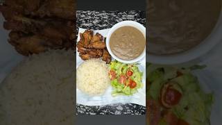 White rice pigeon peas with fried chicken wings and salad haitiancooking foodies [upl. by Cory]