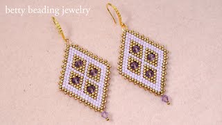 Beautiful Diamond Beaded Earring with 4 bicon beads elegant and easy for beginnersbeading tutorials [upl. by Anelys]