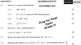 Question 1  November 2019  Grade 11  P1  Mathematics  Solve For X [upl. by Eleen]