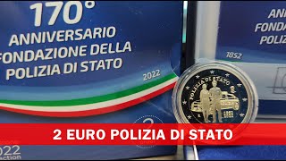 2 Euro Polizia di Stato 2022  Italia  Moneta da 2€ Rara BE PP FS Proof Fondo Specchio [upl. by Kcirreg]