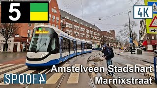 Cabinerit Tram 5 Amsterdam  Amstelveen Stadshart  Eerste Marnixdwarsstraat Tram Drivers POV [upl. by Elletnuahs709]