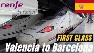 Valencia to Barcelona  Renfe Euromed First Class Review [upl. by Atirma]