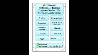 Success spectrum job information SIUT Karachi Postgraduate Training Program Oct 2024 Nov SIMS Latest [upl. by Thorny]