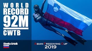 Alenka Artnik 92m CWT Bifin WORLD RECORD Asian Freediving Cup 2019 [upl. by Ezra]