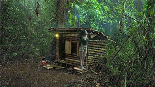 Despite the rain building wood survival shelter in wildlands  Bushcraft camp Part 1 [upl. by Hedaza]