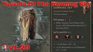 Diablo IV Unique Items  Tassets Of The Dawning Sky Pants Patch 120 [upl. by Danette]