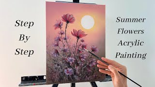 How to PAINT Summer Flowers  ACRYLIC PAINTING [upl. by Aianat682]