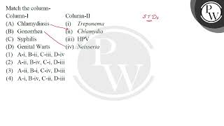 Match the column ColumnI ColumnII A Chlamydiasis i Treponema B Gonorrhea ii Chlamydia [upl. by Mccutcheon]