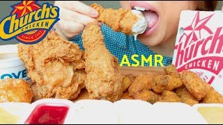 ASMR Churchs FRIED CHICKEN  Gravy  Fried Okra  Hush Puppies 수 엘라 먹방 No Talking suellASMR [upl. by Goodwin]