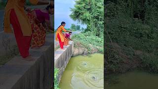 Two Village Woman Catch Fish by Hook From Road Side Canal With Beautiful Nature fishingmethods [upl. by Adiesirb]