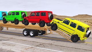 Double Flatbed Trailer Truck vs Speedbumps Train vs Cars Tractor vs Train Beamng Drive109 [upl. by Straus]