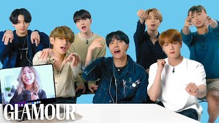 BTS Watches Fan Covers On YouTube  Glamour [upl. by Mychal754]