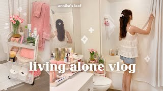 apartment bathroom makeover 🏡🌷 pinterest aesthetic decorating amp organization living alone [upl. by Prosperus]