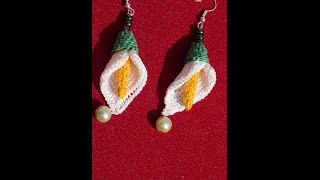 Aretes o pendientes a crochet  how to crochet calla lily flower earings [upl. by Aikenat656]