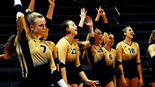 Volleyball Sweeps Queens in Wofford Invitational  Interviews [upl. by Ennairrac]