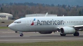 American Airlines 737800 N968AN Takeoff Portland Airport PDX [upl. by Killian]