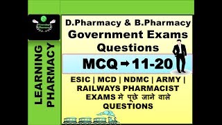 Pharmacy Government Exam Questions MCQ 1120 ESIC  MCD  NDMC  RAILWAYS  ARMY  NAVY Pharmacist [upl. by Lachman]