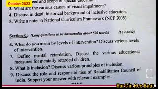 Inclusive Education B Ed Previous year Papers University of Kashmir previousyearpaper [upl. by Eilarol136]