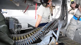 Loading 20mm Rounds into F15s M61 Vulcan  Universal Ammunition Loading System [upl. by Oramlub918]