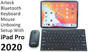 Arteck rechargeable Bluetooth keyboard and mouse unboxing review and setup with iPad Pro 2020 [upl. by Vivien]